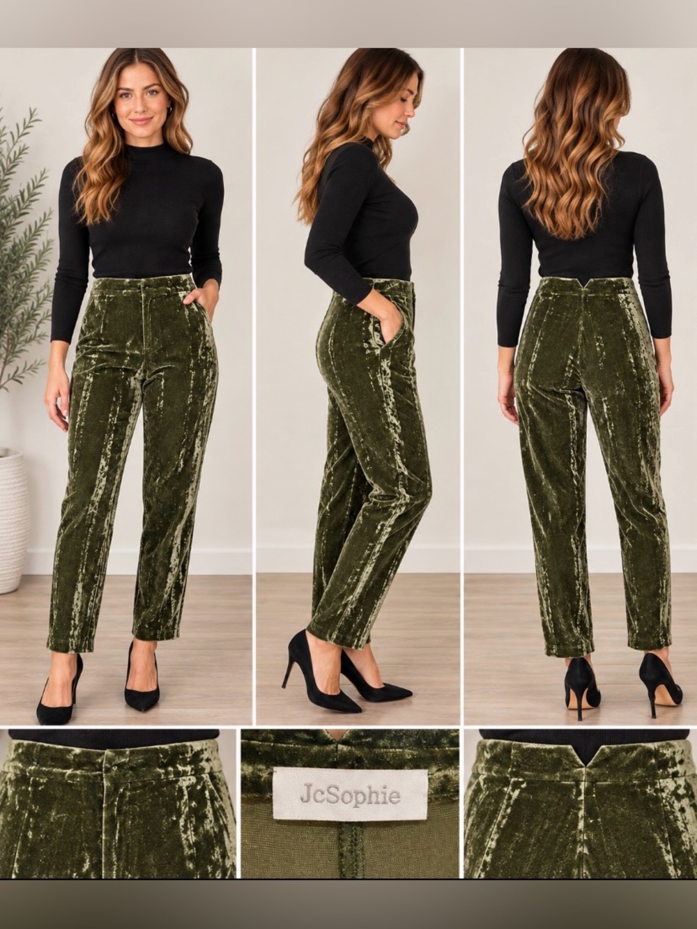 NWT JcSophie Avery Velvet Trousers Army Green Size S